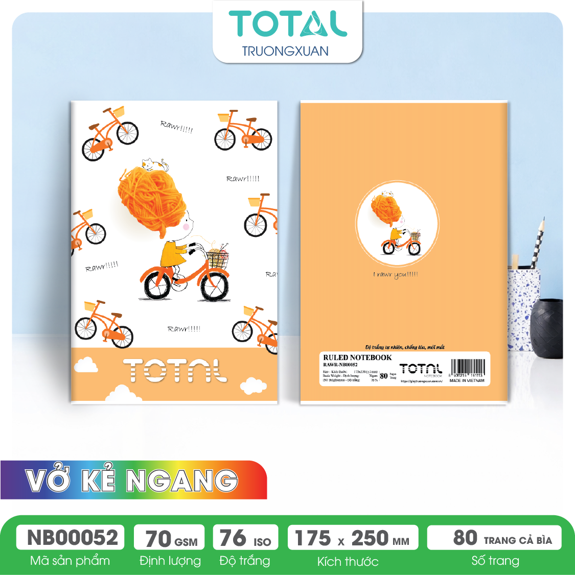 Vở kẻ ngang chống lóa Total Rawr 80 trang