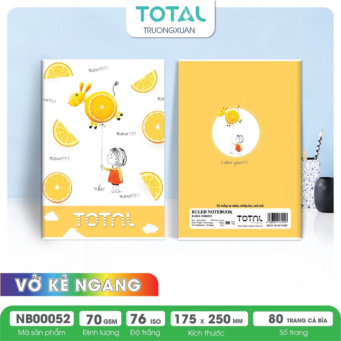 Vở kẻ ngang chống lóa Total Rawr 80 trang