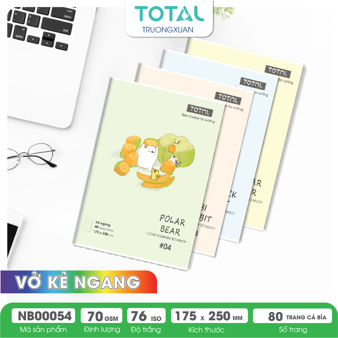 Vở kẻ ngang chống lóa Total Cute Animal 80 trang