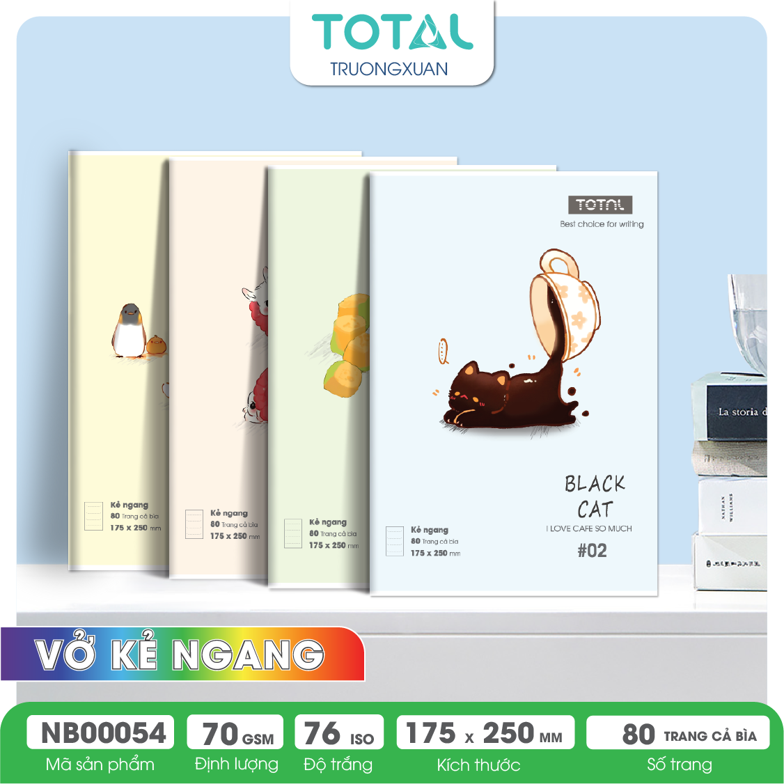 Vở kẻ ngang chống lóa Total Cute Animal 80 trang