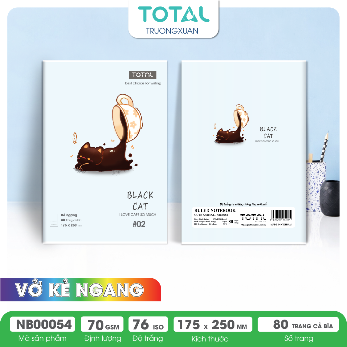 Vở kẻ ngang chống lóa Total Cute Animal 80 trang