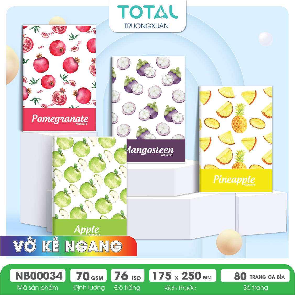 Vở kẻ ngang chống lóa Total Truit Series.02 80 trang