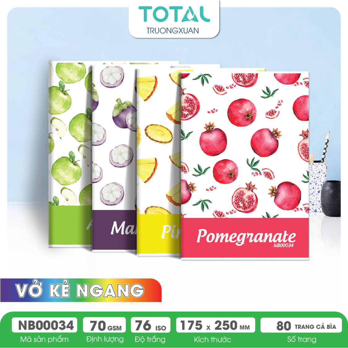 Vở kẻ ngang chống lóa Total Truit Series.02 80 trang