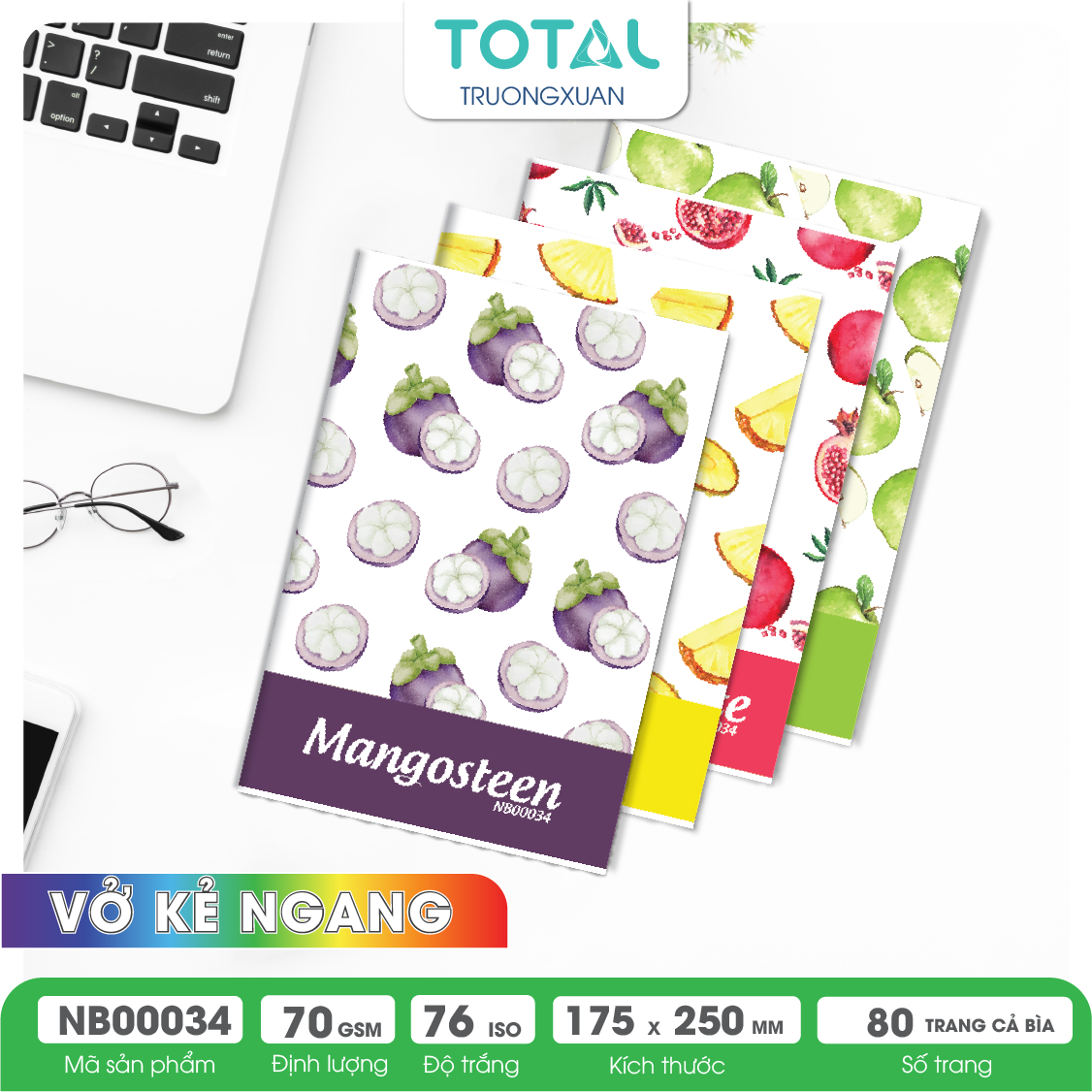 Vở kẻ ngang chống lóa Total Truit Series.02 80 trang