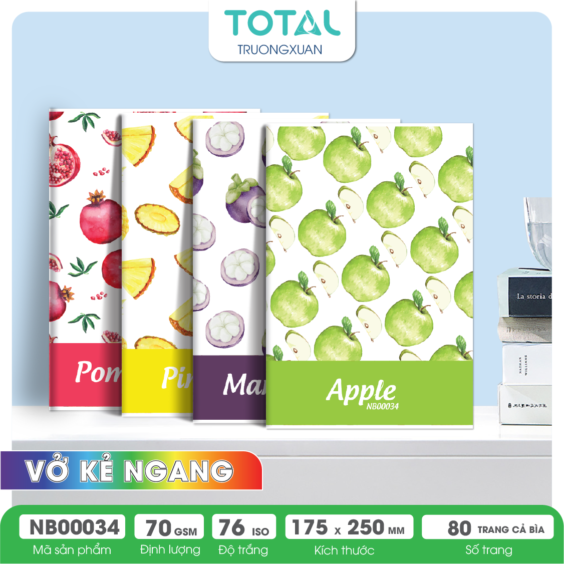 Vở kẻ ngang chống lóa Total Truit Series.02 80 trang