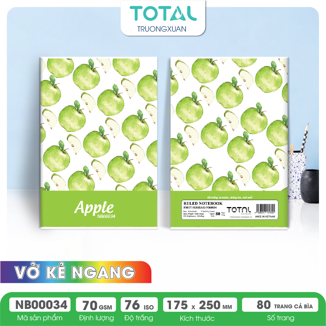 Vở kẻ ngang chống lóa Total Truit Series.02 80 trang