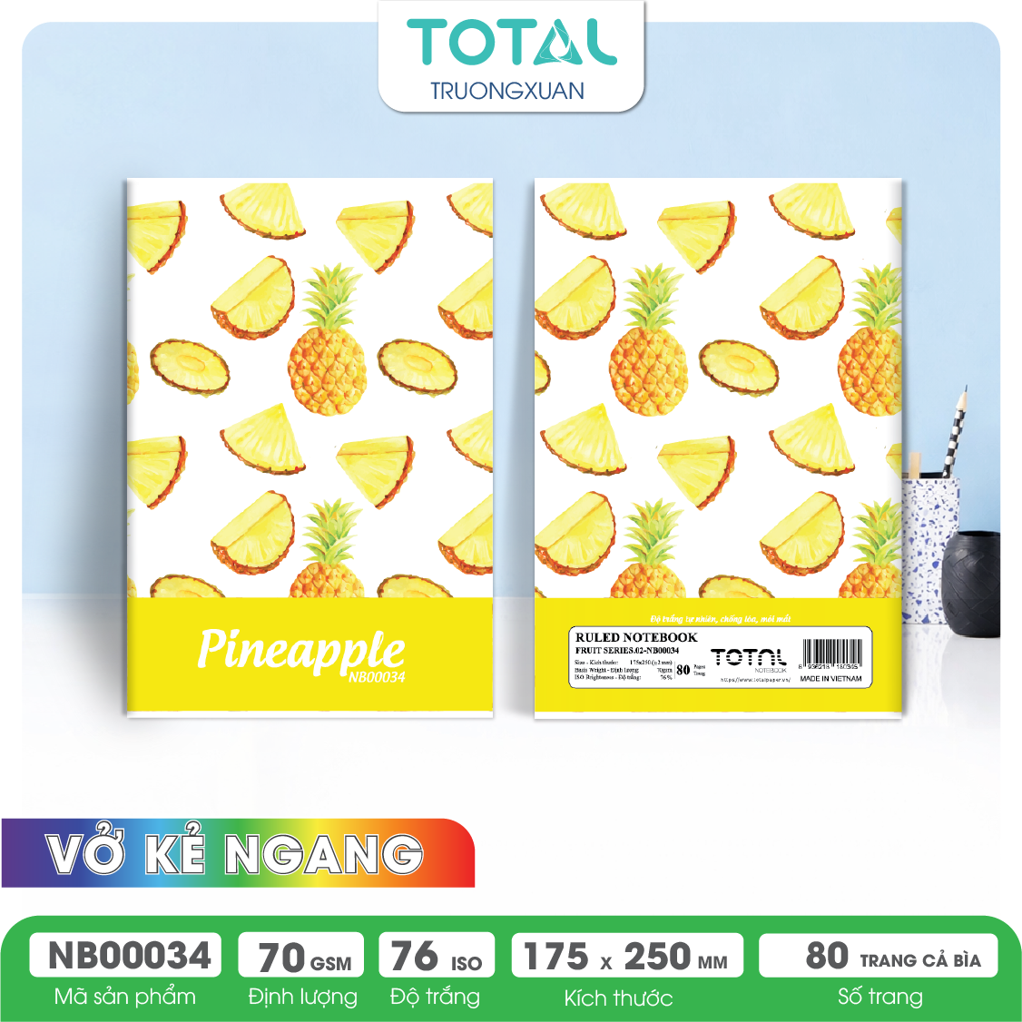 Vở kẻ ngang chống lóa Total Truit Series.02 80 trang