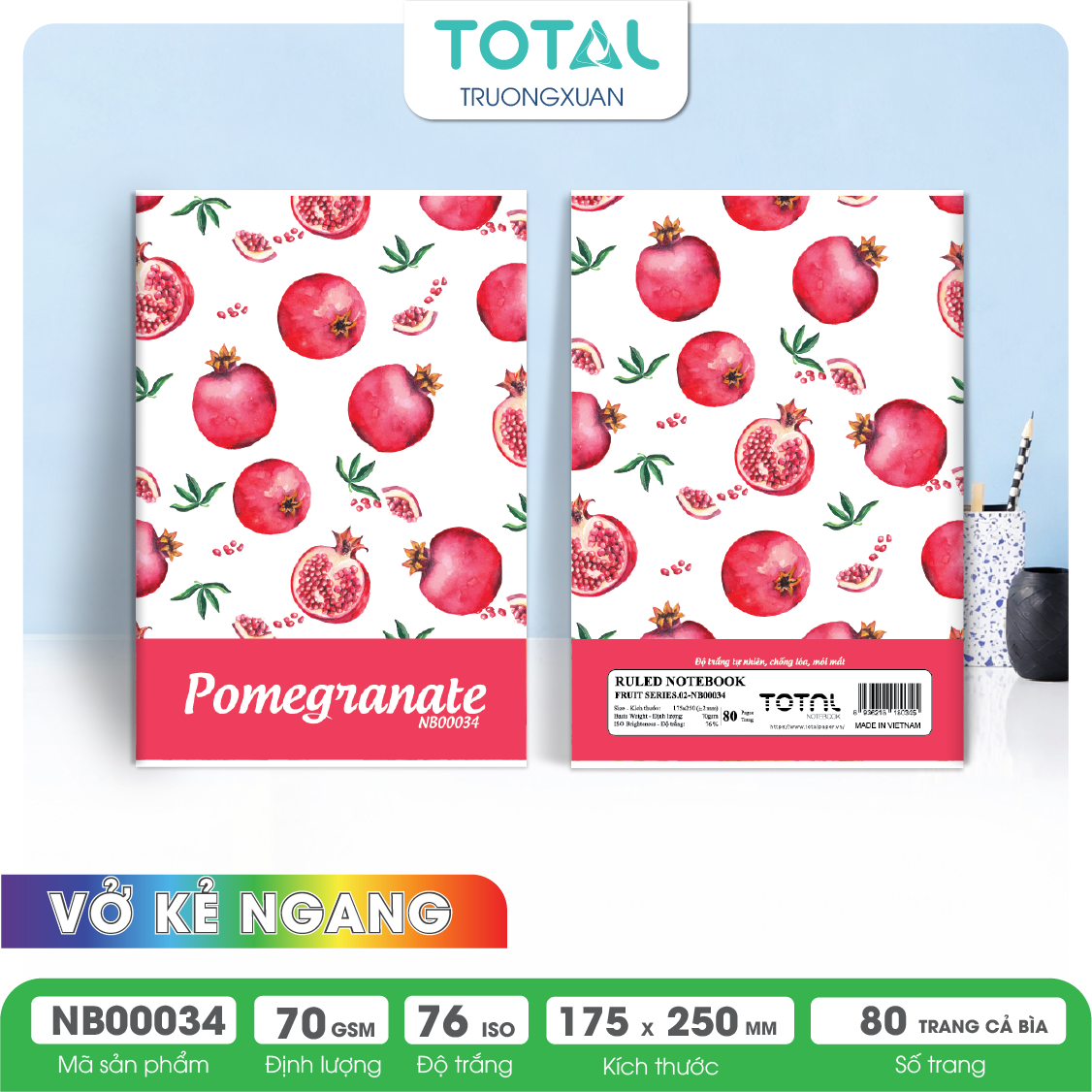 Vở kẻ ngang chống lóa Total Truit Series.02 80 trang