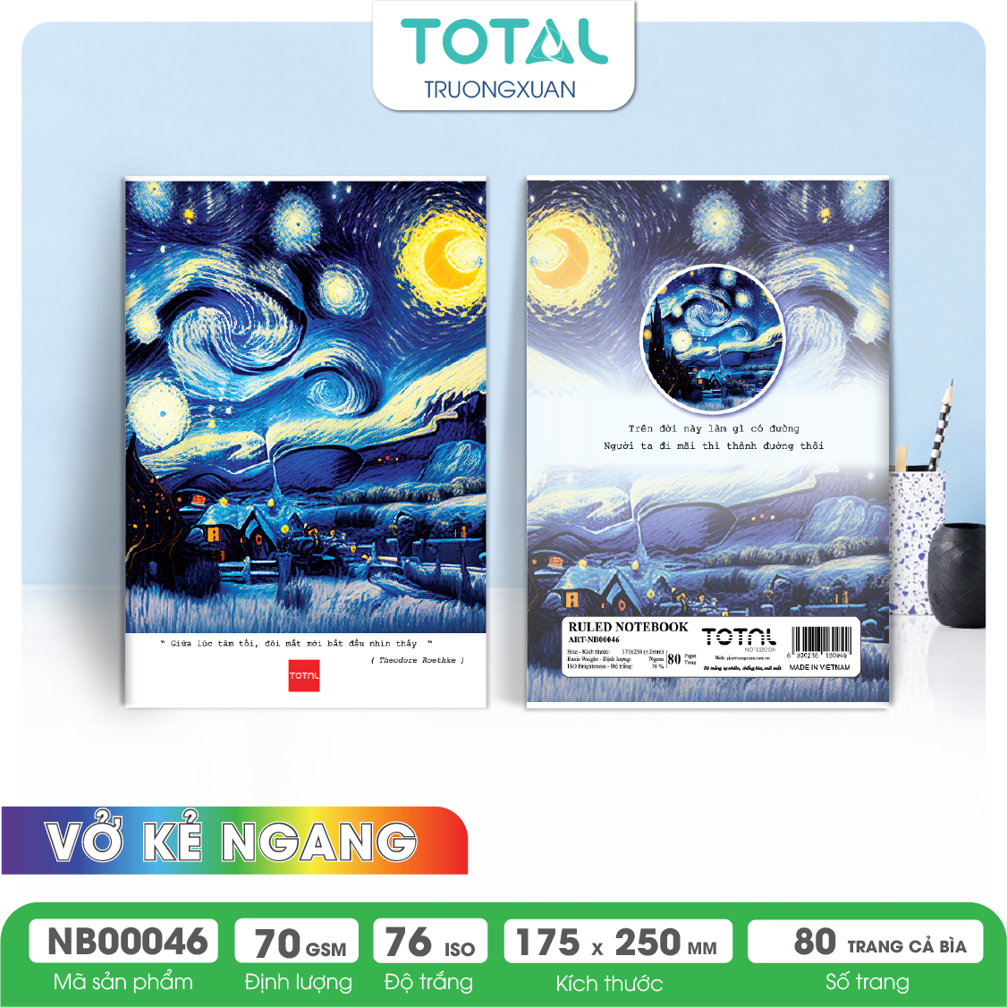 Vở kẻ ngang chống lóa Total Art 80 trang