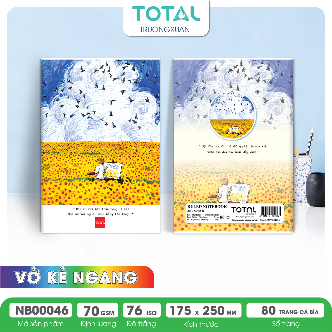 Vở kẻ ngang chống lóa Total Art 80 trang