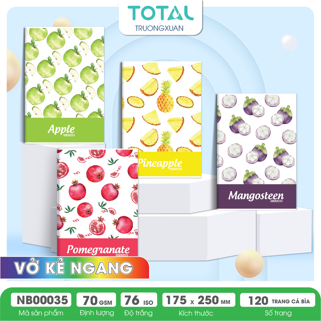 Vở kẻ ngang chống lóa Total Fruit Series.02 120 trang