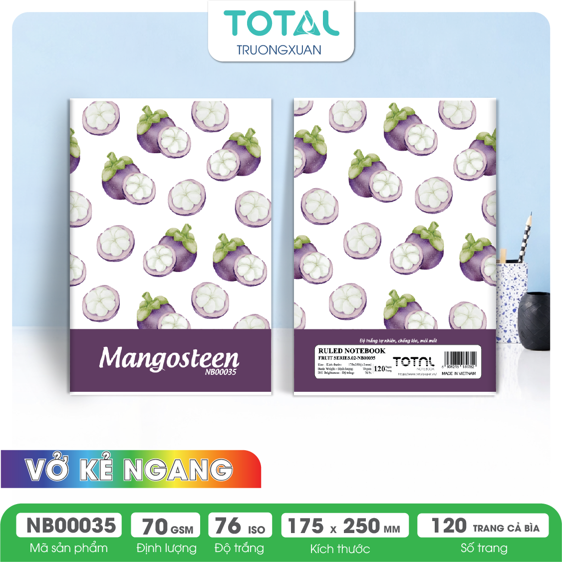 Vở kẻ ngang chống lóa Total Fruit Series.02 120 trang