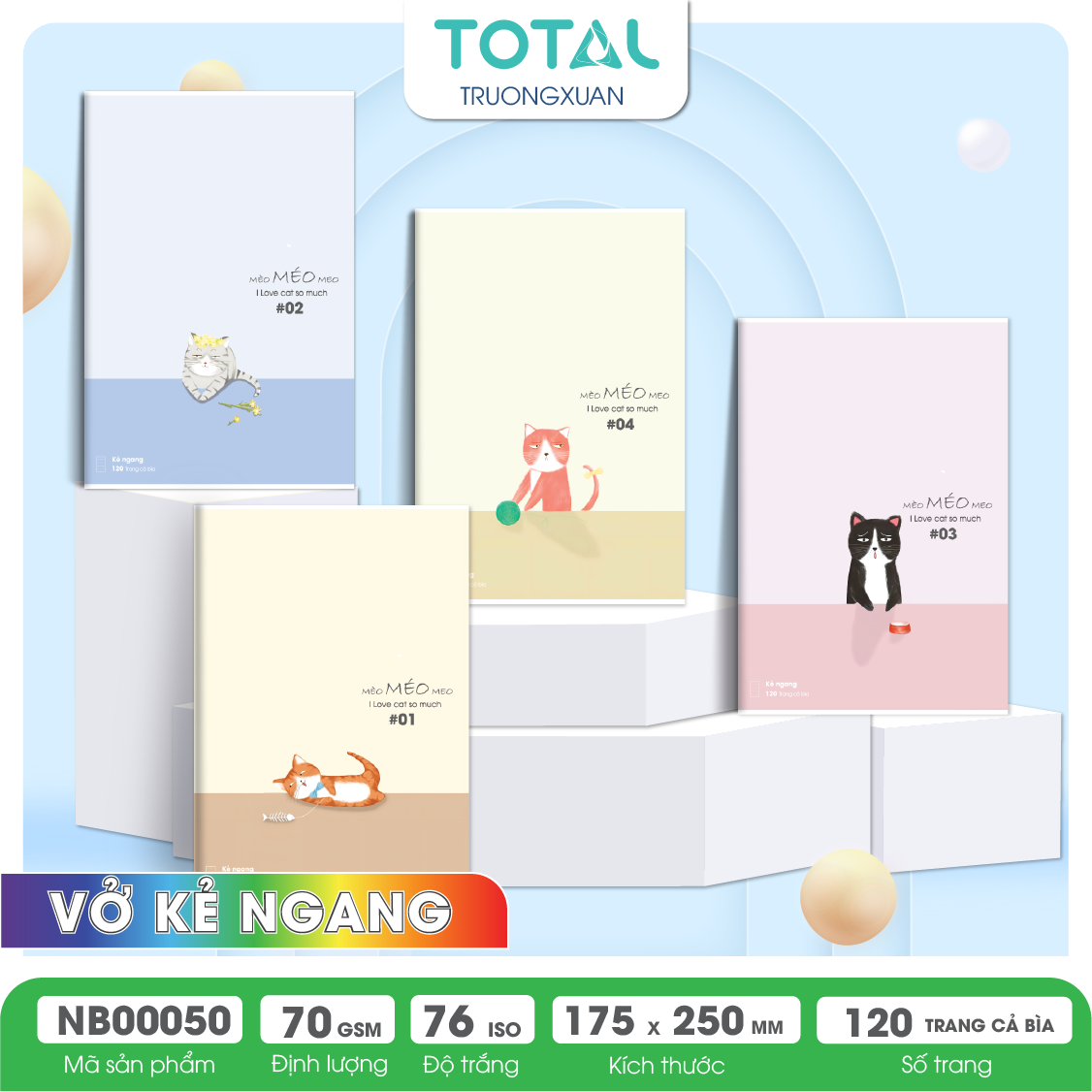 Vở kẻ ngang chống lóa Total Cat 120 trang