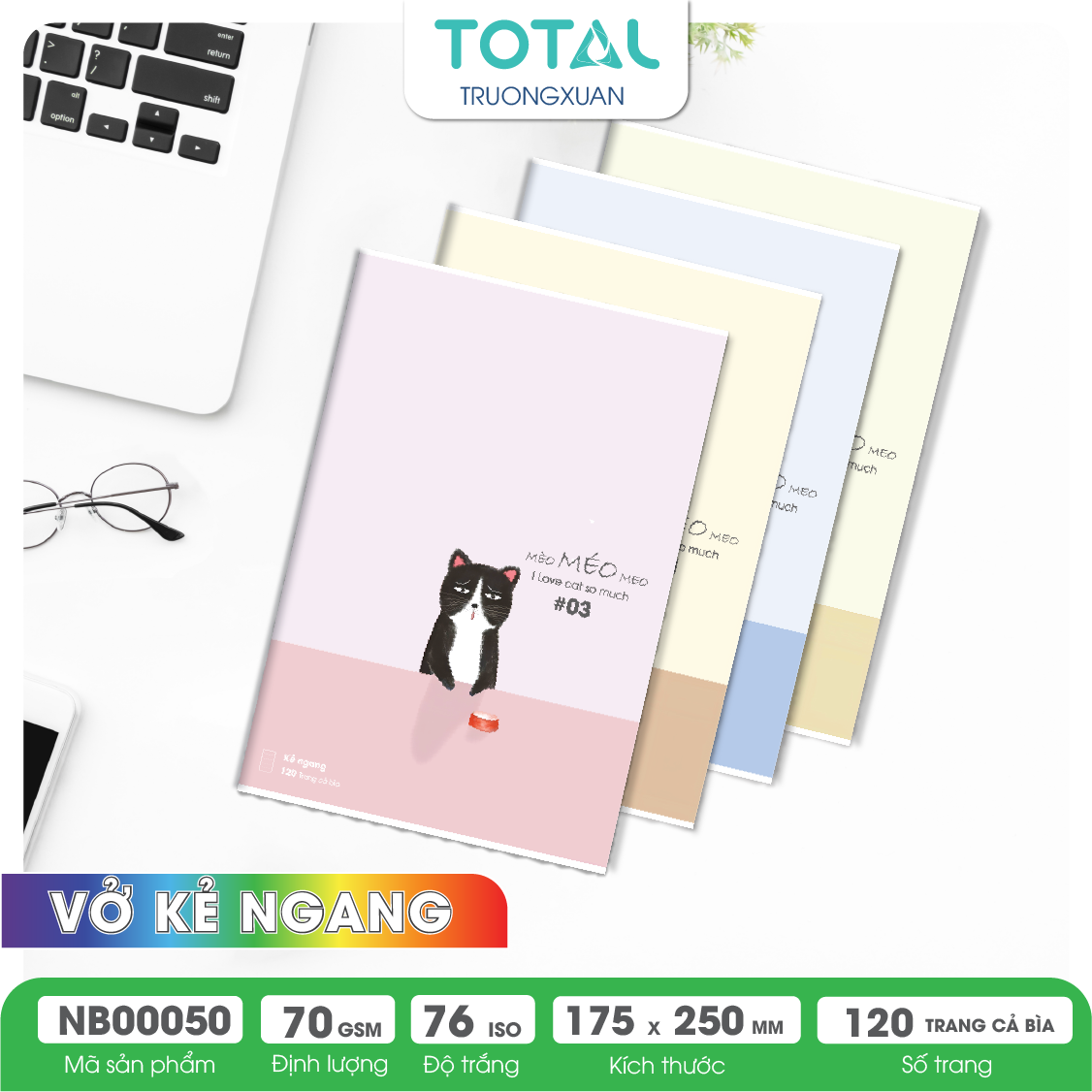 Vở kẻ ngang chống lóa Total Cat 120 trang