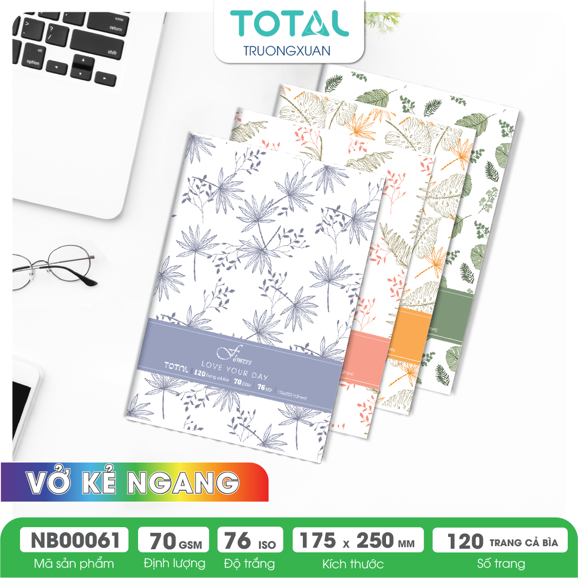 Vở kẻ ngang chống lóa Total Flowers 120 trang