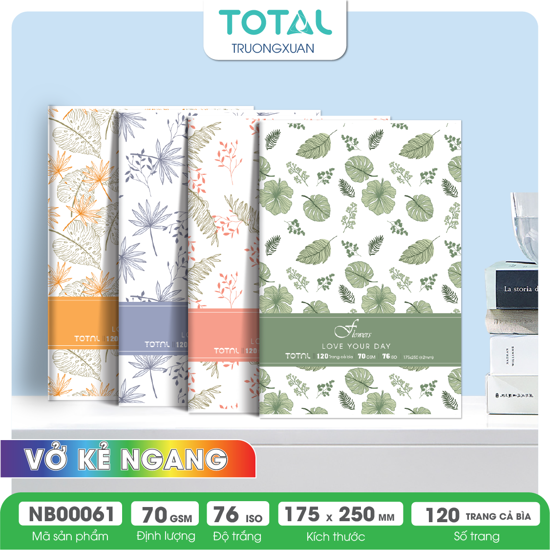Vở kẻ ngang chống lóa Total Flowers 120 trang