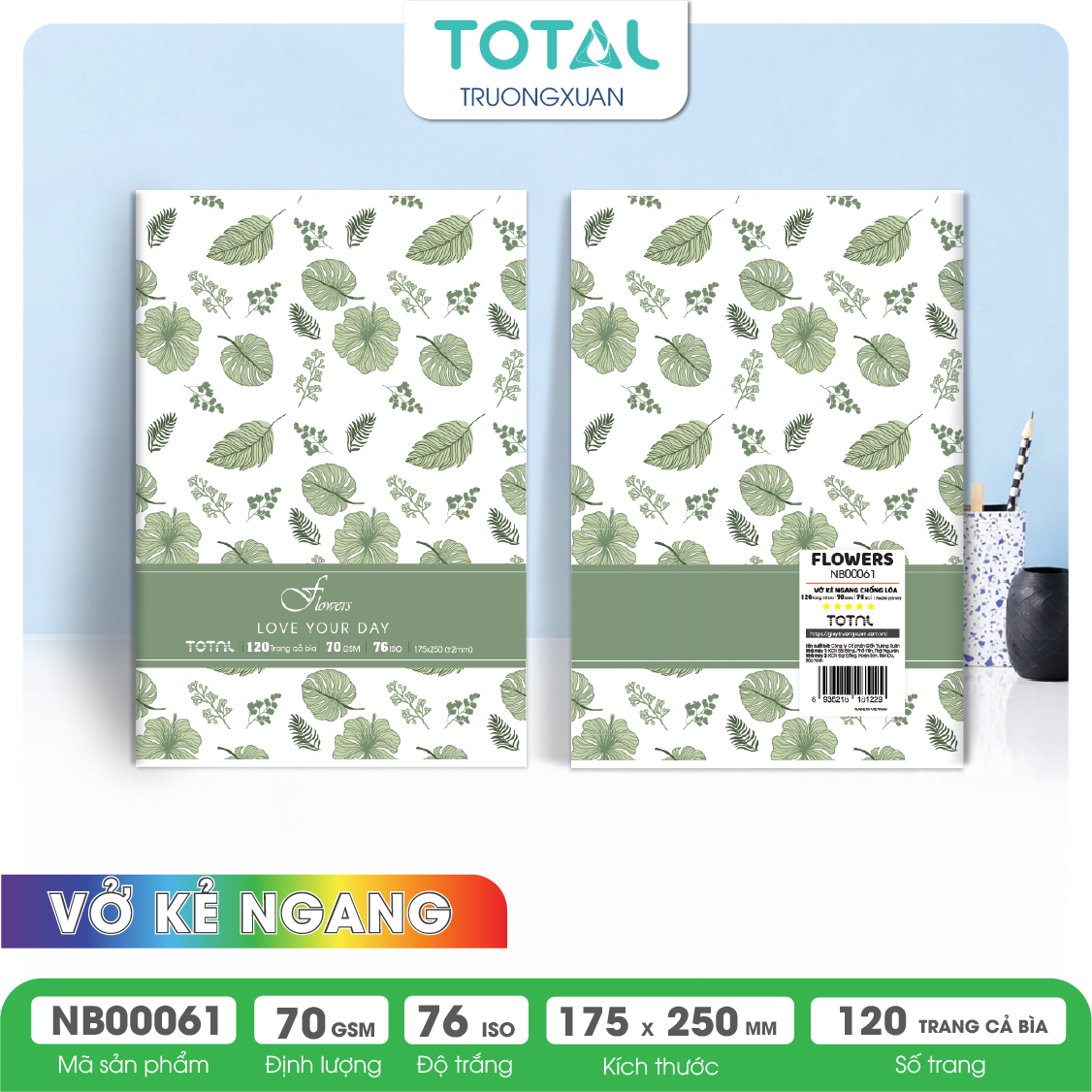 Vở kẻ ngang chống lóa Total Flowers 120 trang