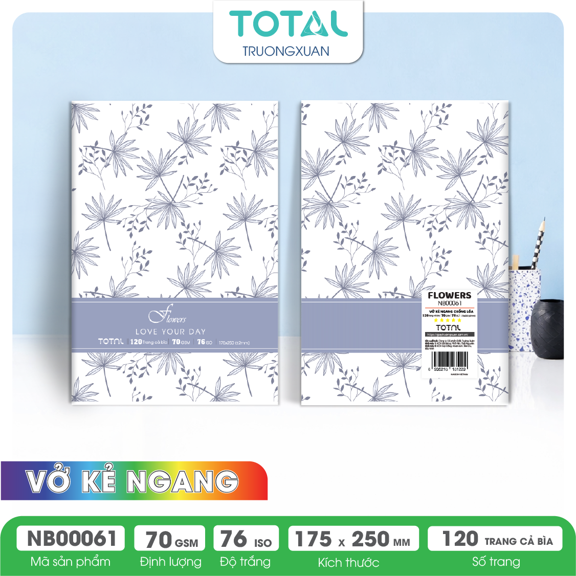 Vở kẻ ngang chống lóa Total Flowers 120 trang