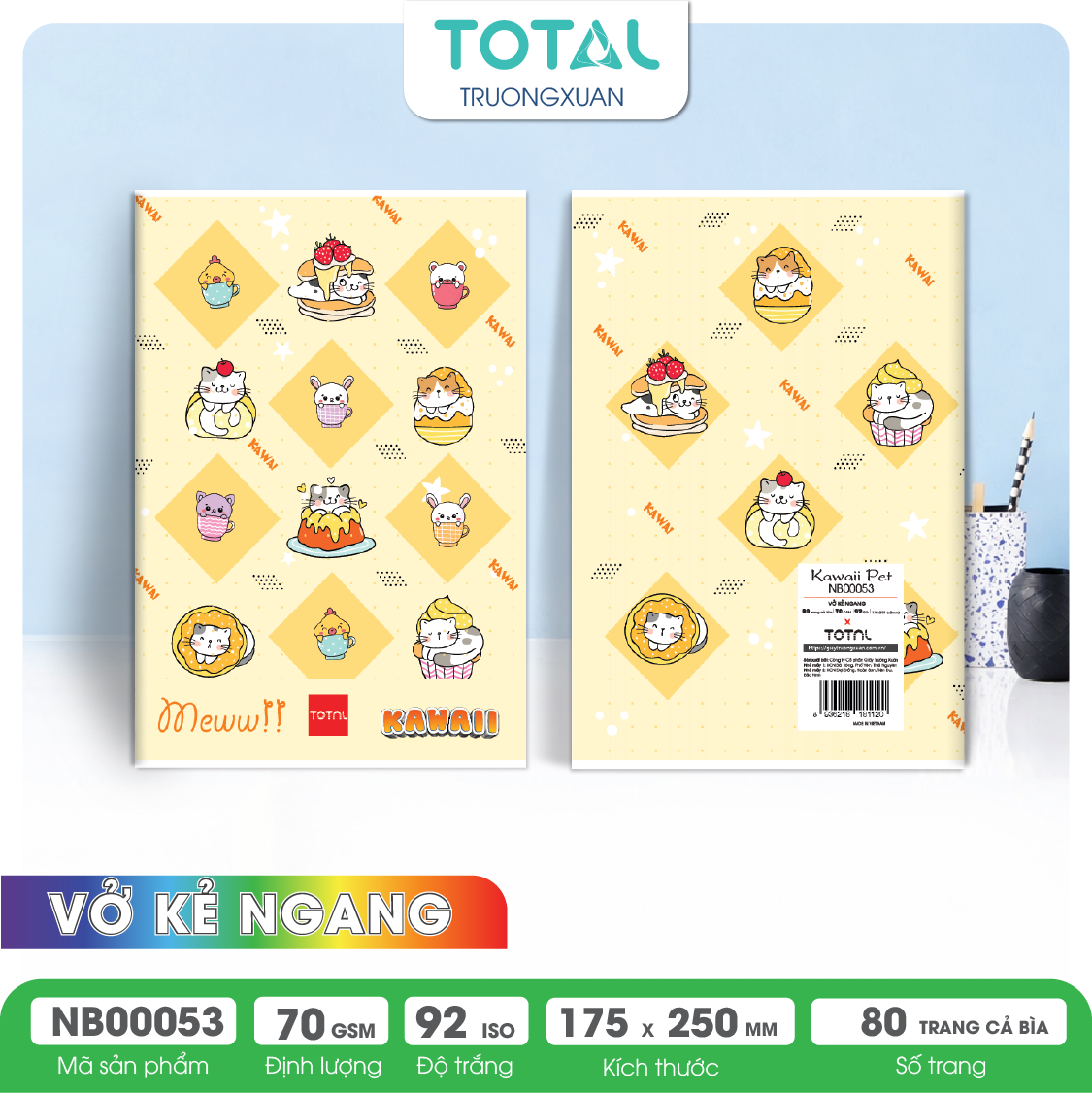 Vở kẻ ngang Total Kawaii Pet 80 trang