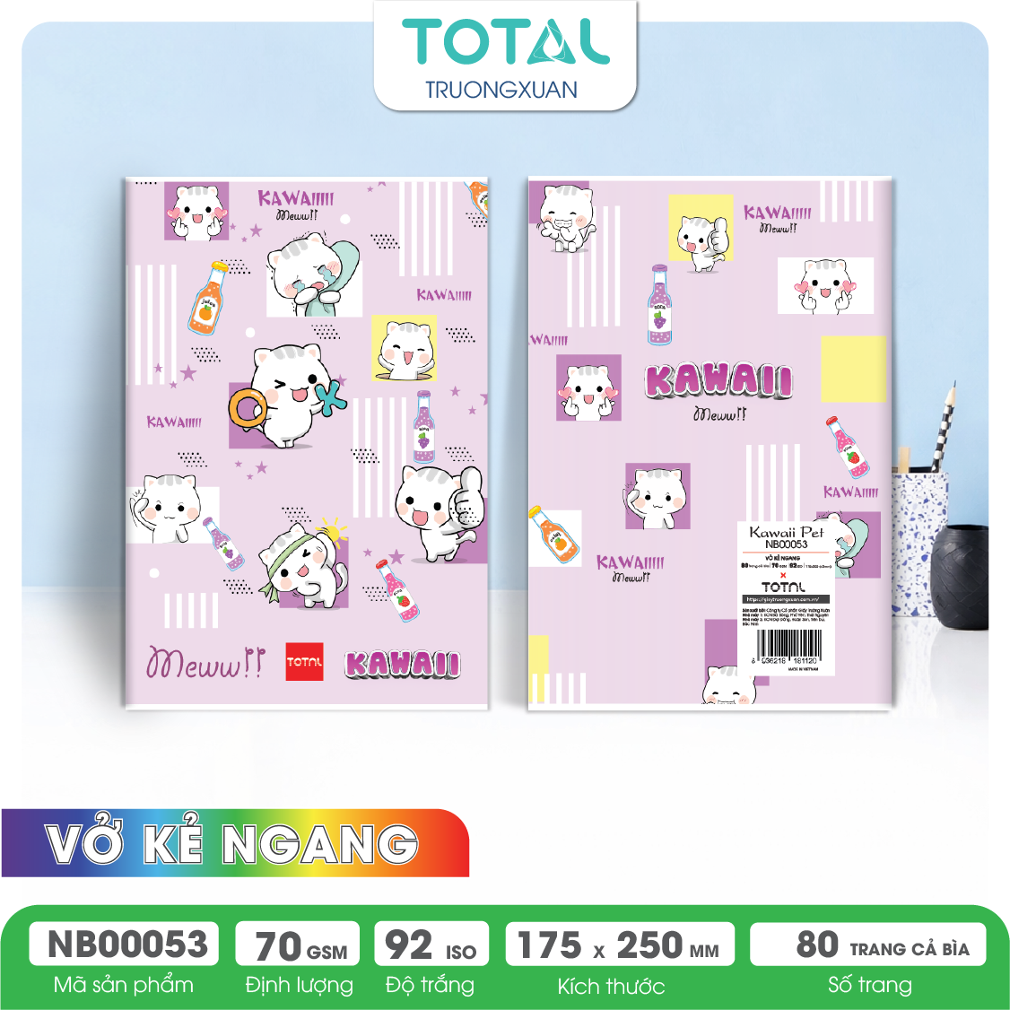 Vở kẻ ngang Total Kawaii Pet 80 trang