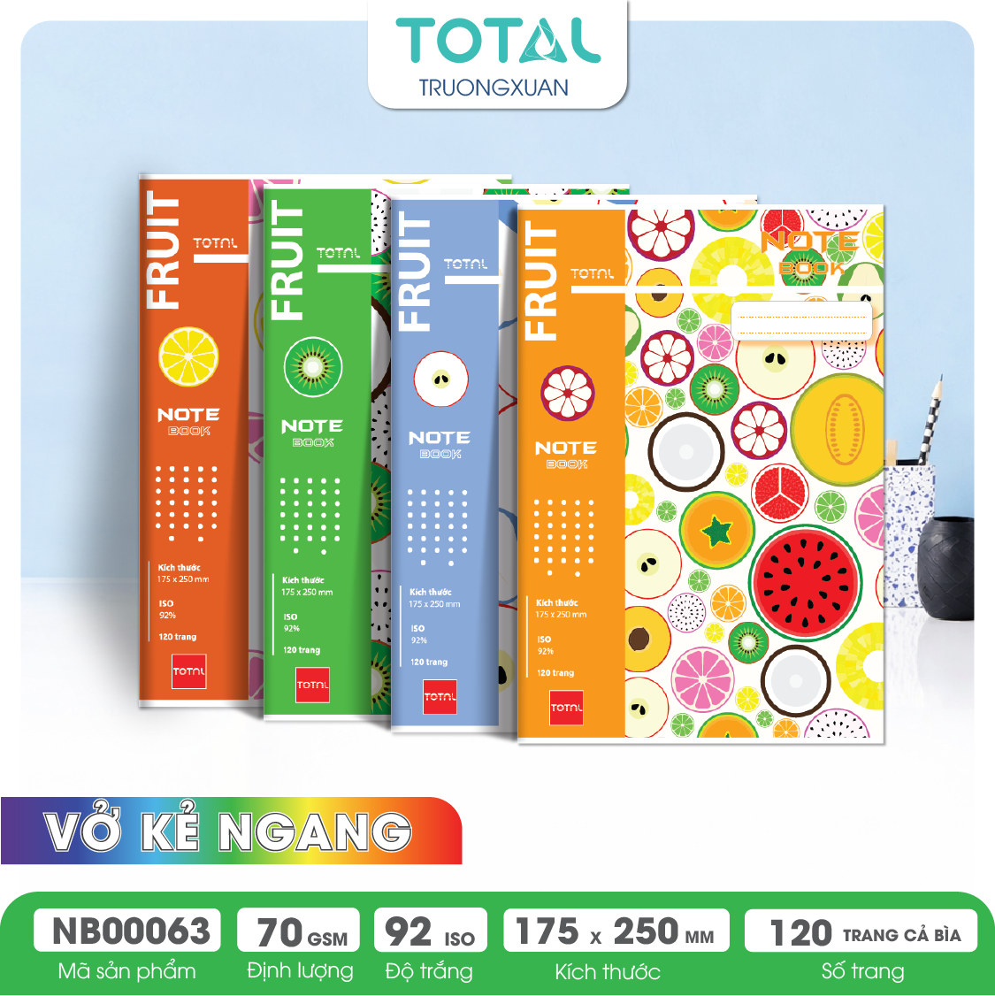 Vở kẻ ngang Total Fruit.03 120 trang