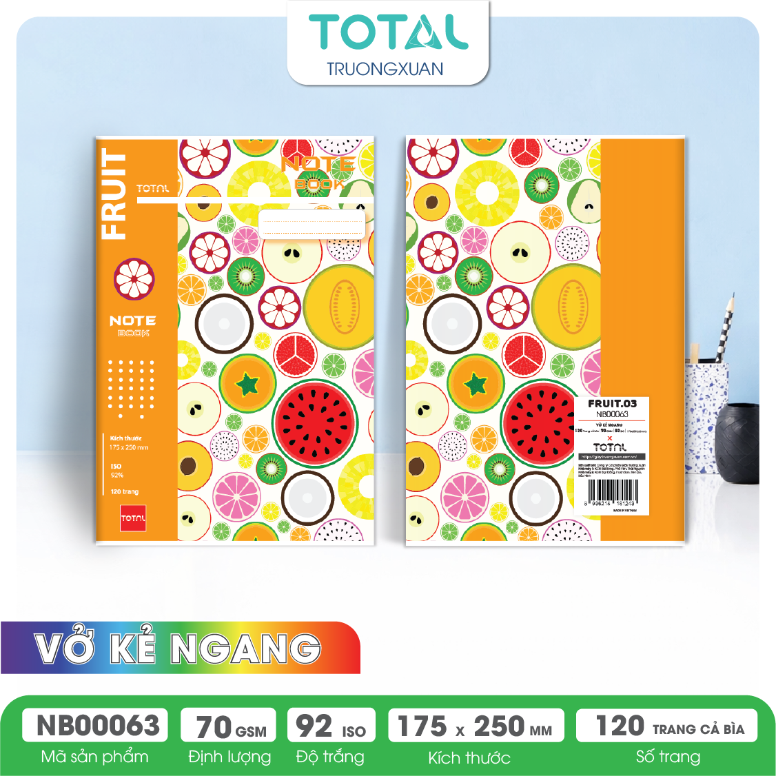 Vở kẻ ngang Total Fruit.03 120 trang