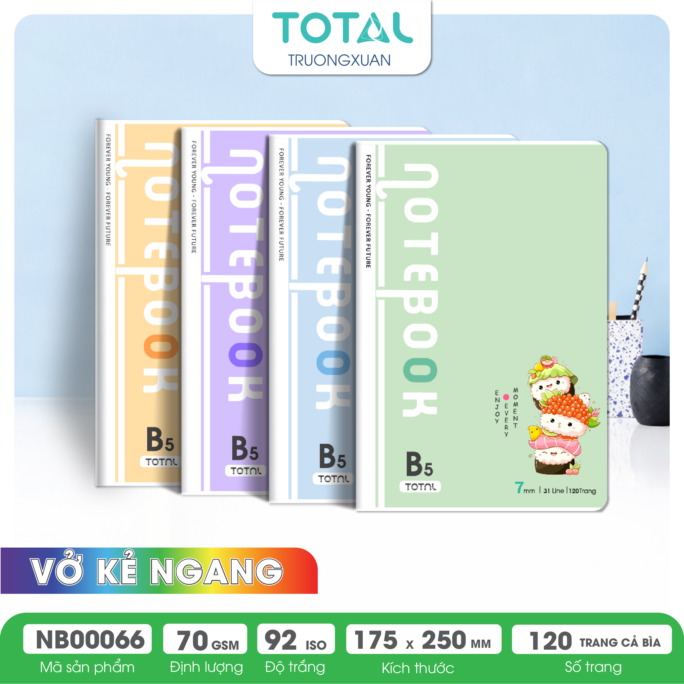 Vở kẻ ngang cao cấp Total Sushi 120 trang