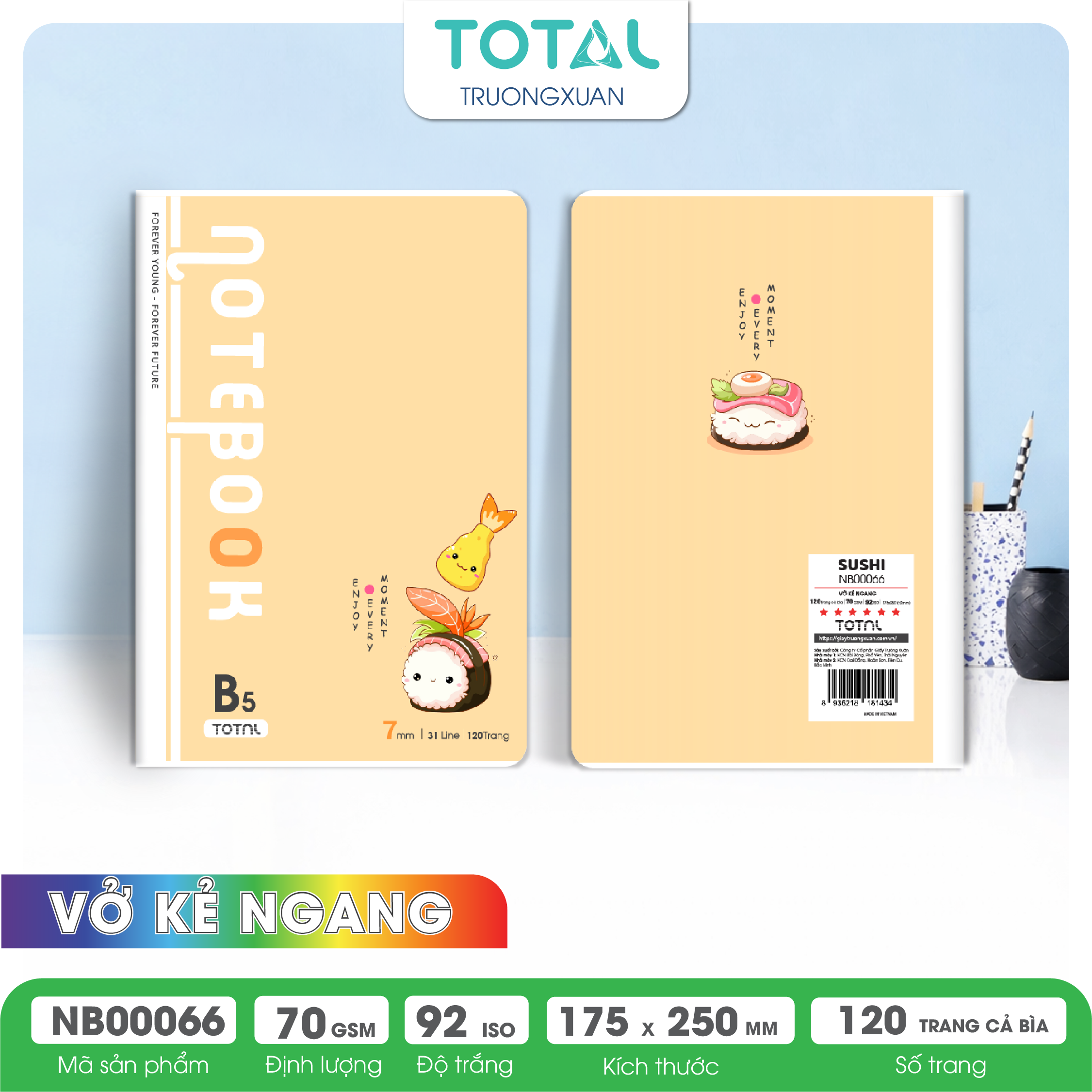 Vở kẻ ngang cao cấp Total Sushi 120 trang