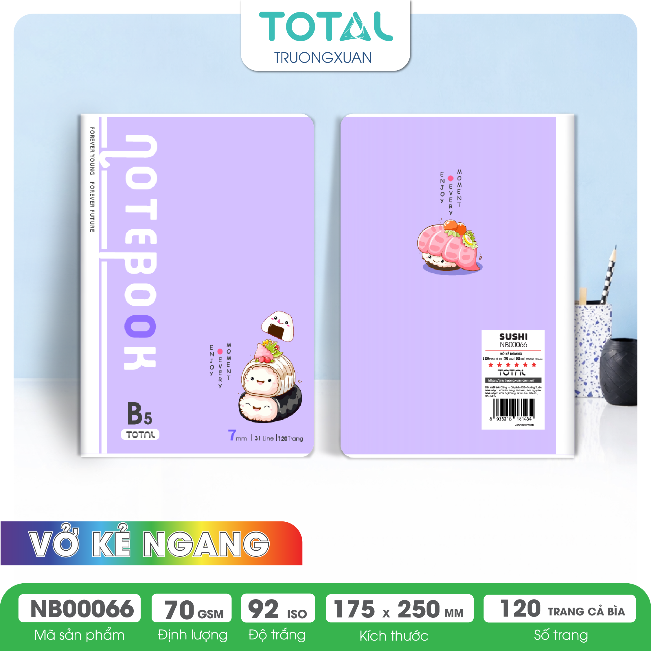 Vở kẻ ngang cao cấp Total Sushi 120 trang