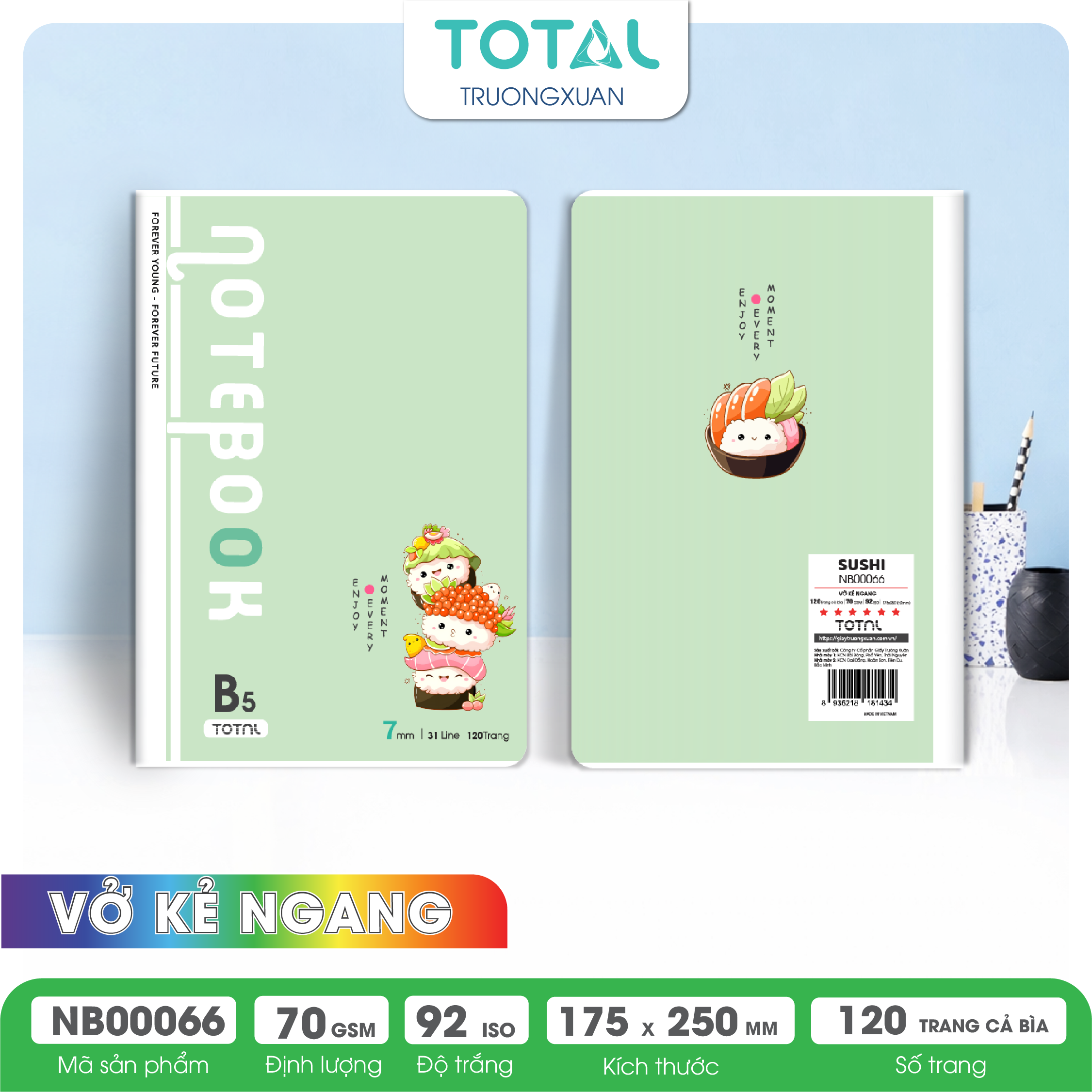 Vở kẻ ngang cao cấp Total Sushi 120 trang