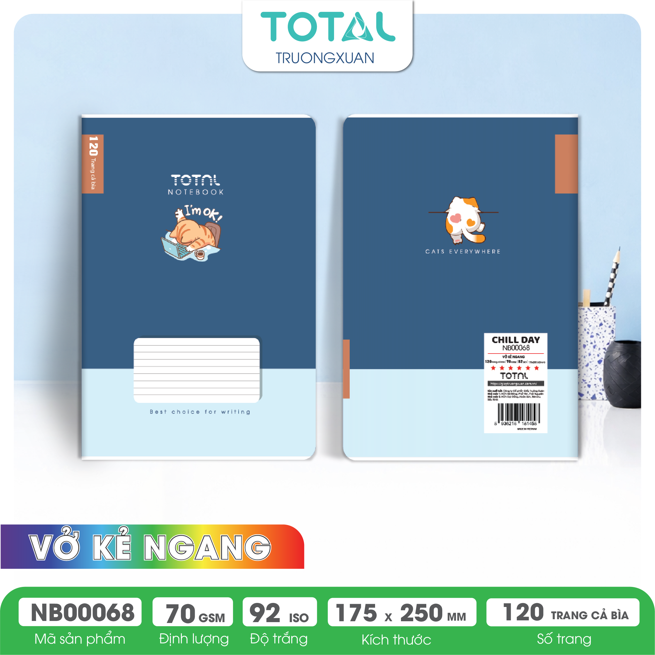 Vở kẻ ngang cao cấp Total Chill Day 120 trang