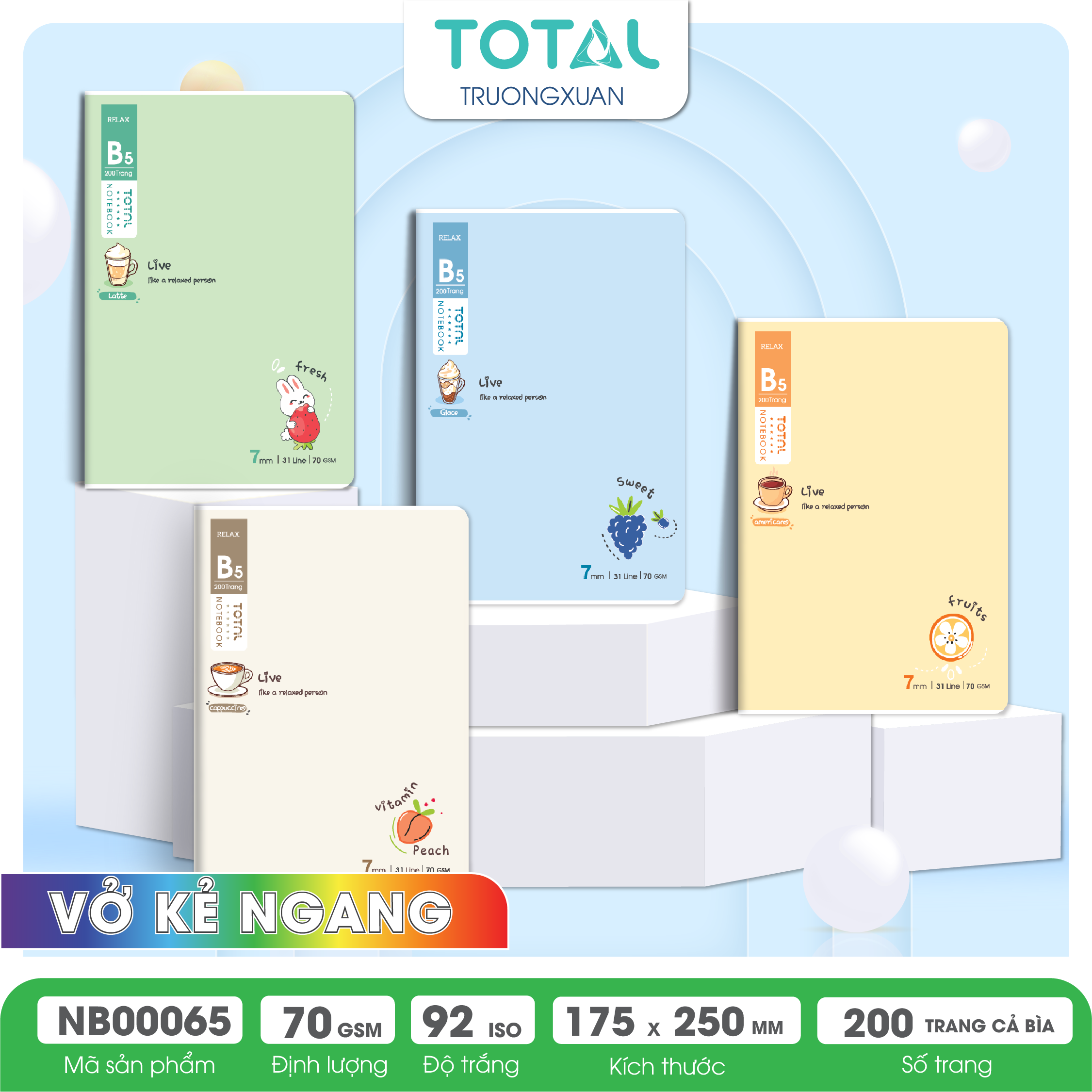 Vở  kẻ ngang cao cấp Total Relax 200 trang