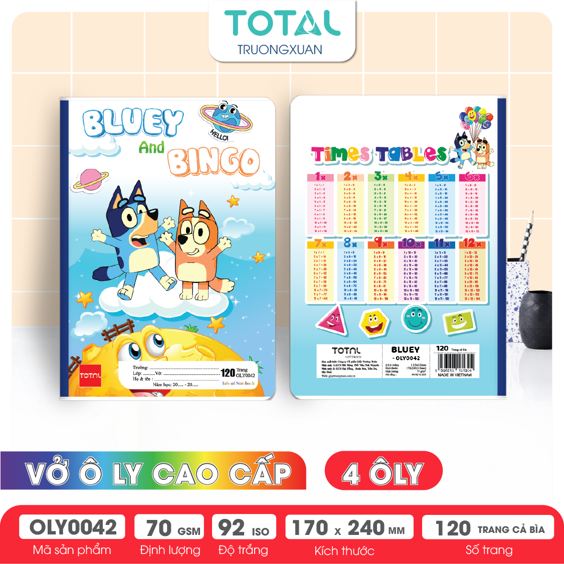 Vở oly Total BLUEY 120 trang 4 ôly