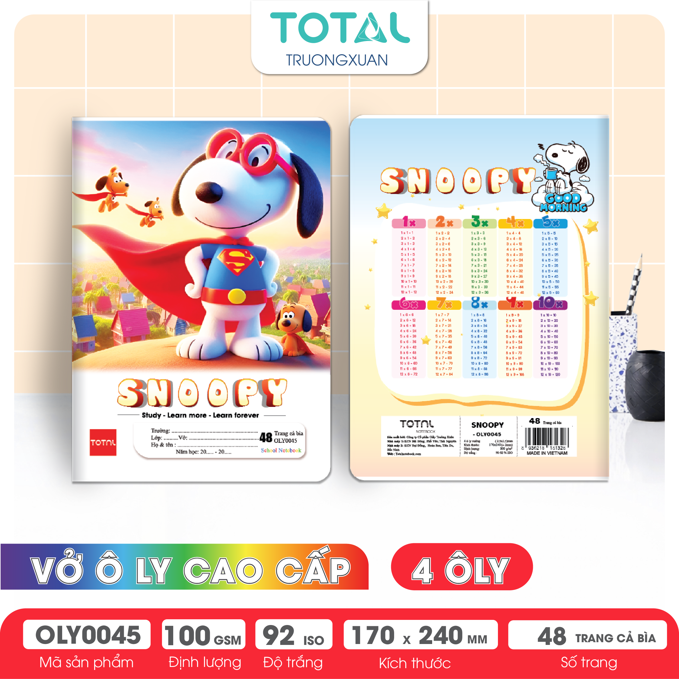 Vở oly Total Snoopy 48 trang 4 ôly