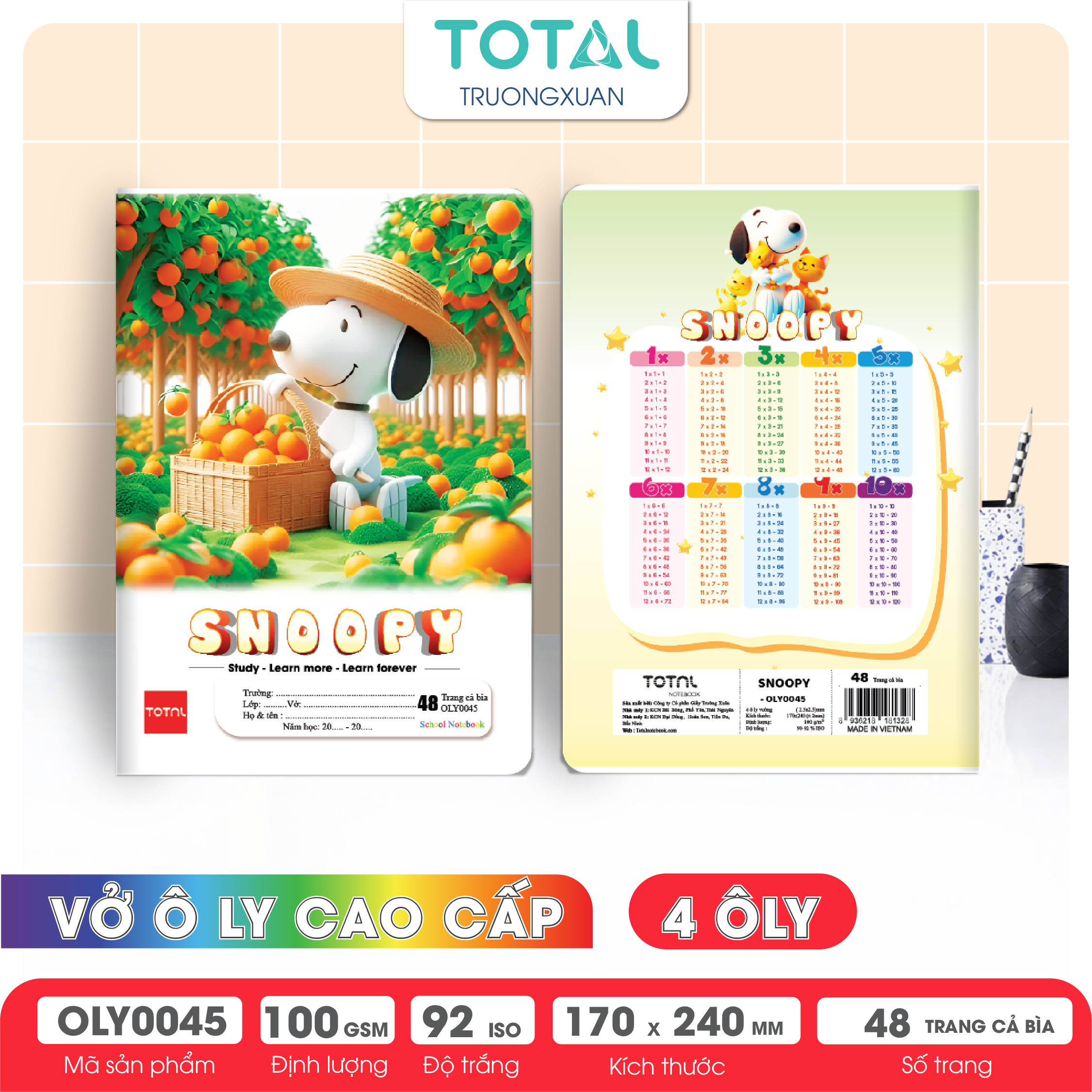 Vở oly Total Snoopy 48 trang 4 ôly