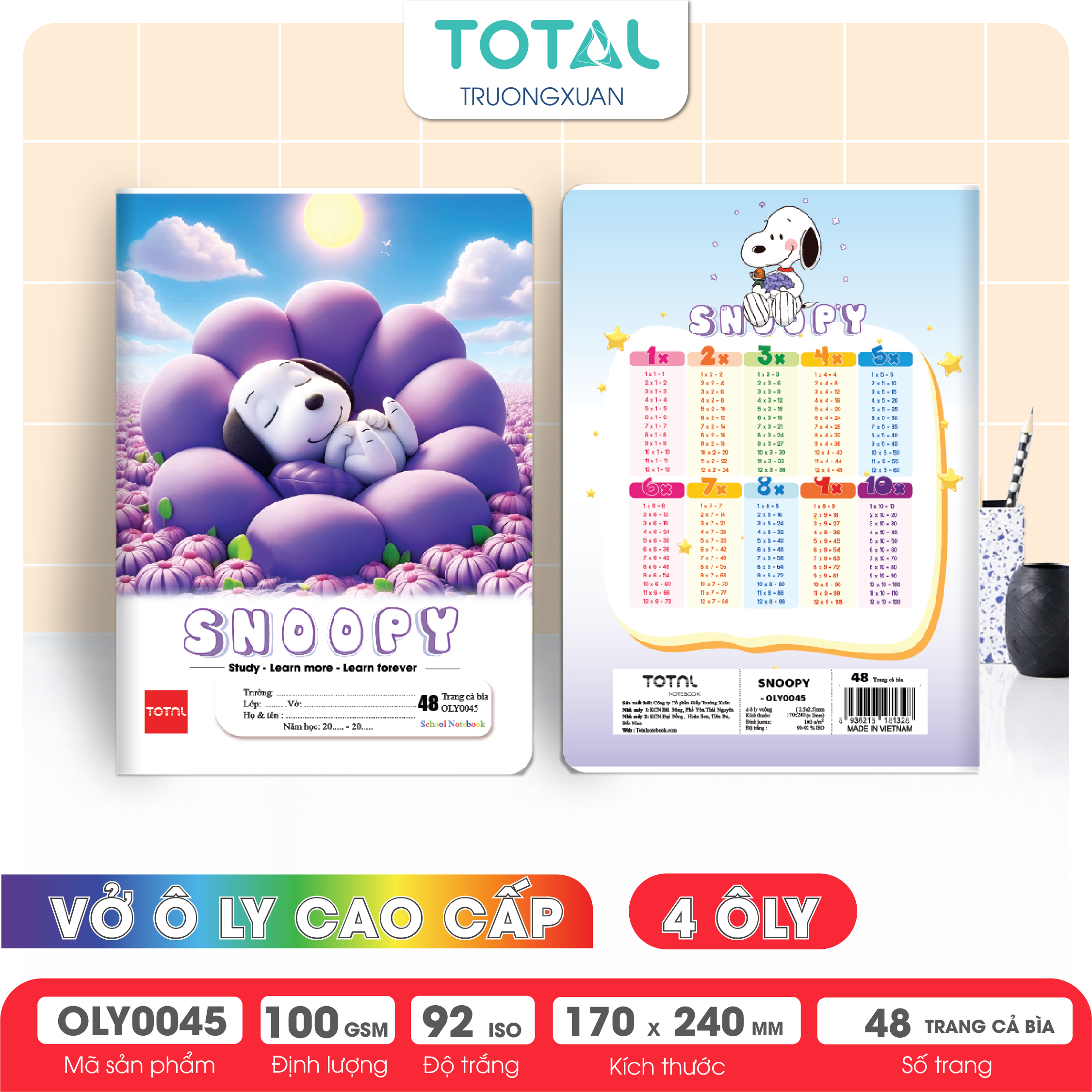 Vở oly Total Snoopy 48 trang 4 ôly