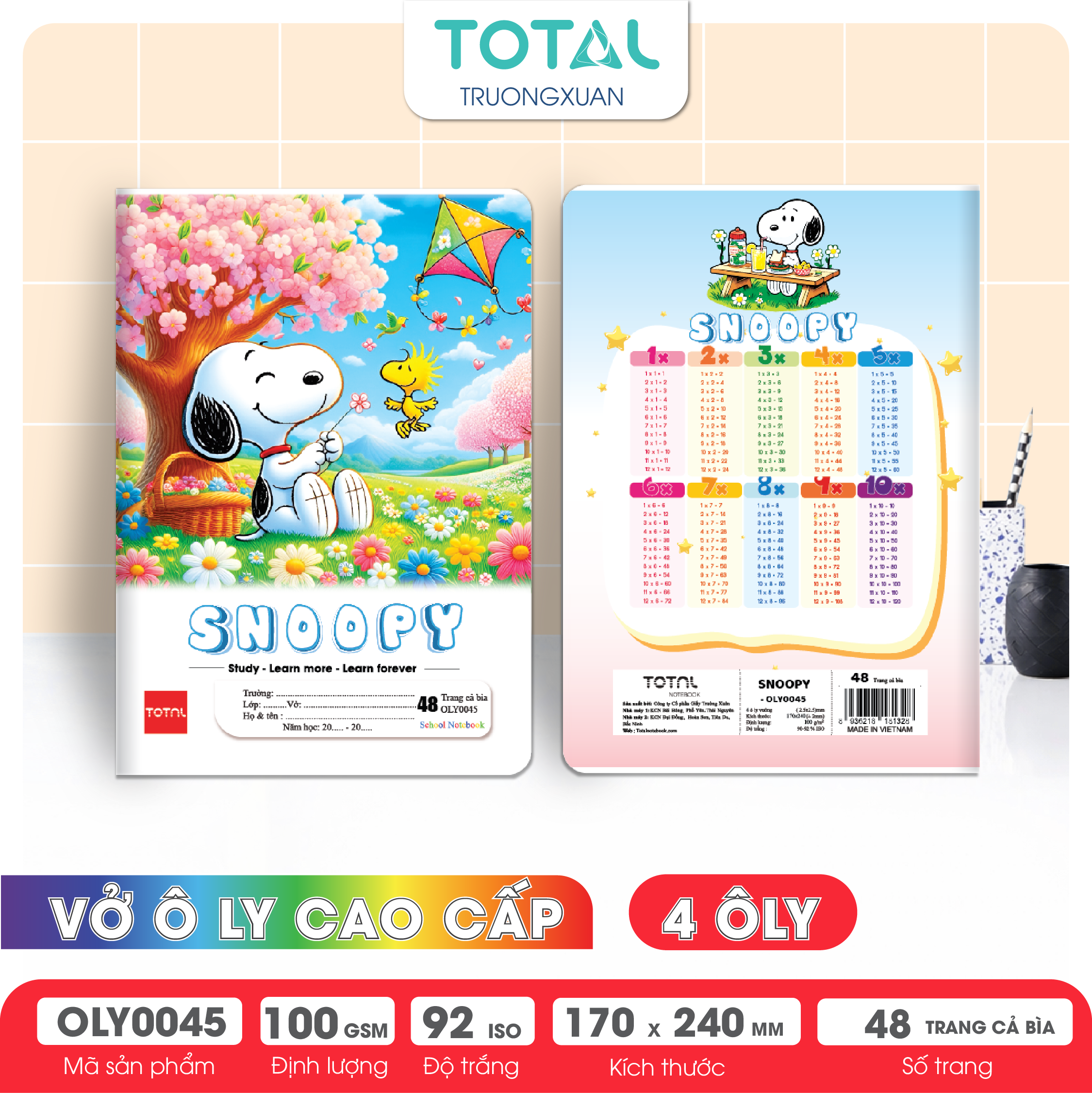 Vở oly Total Snoopy 48 trang 4 ôly