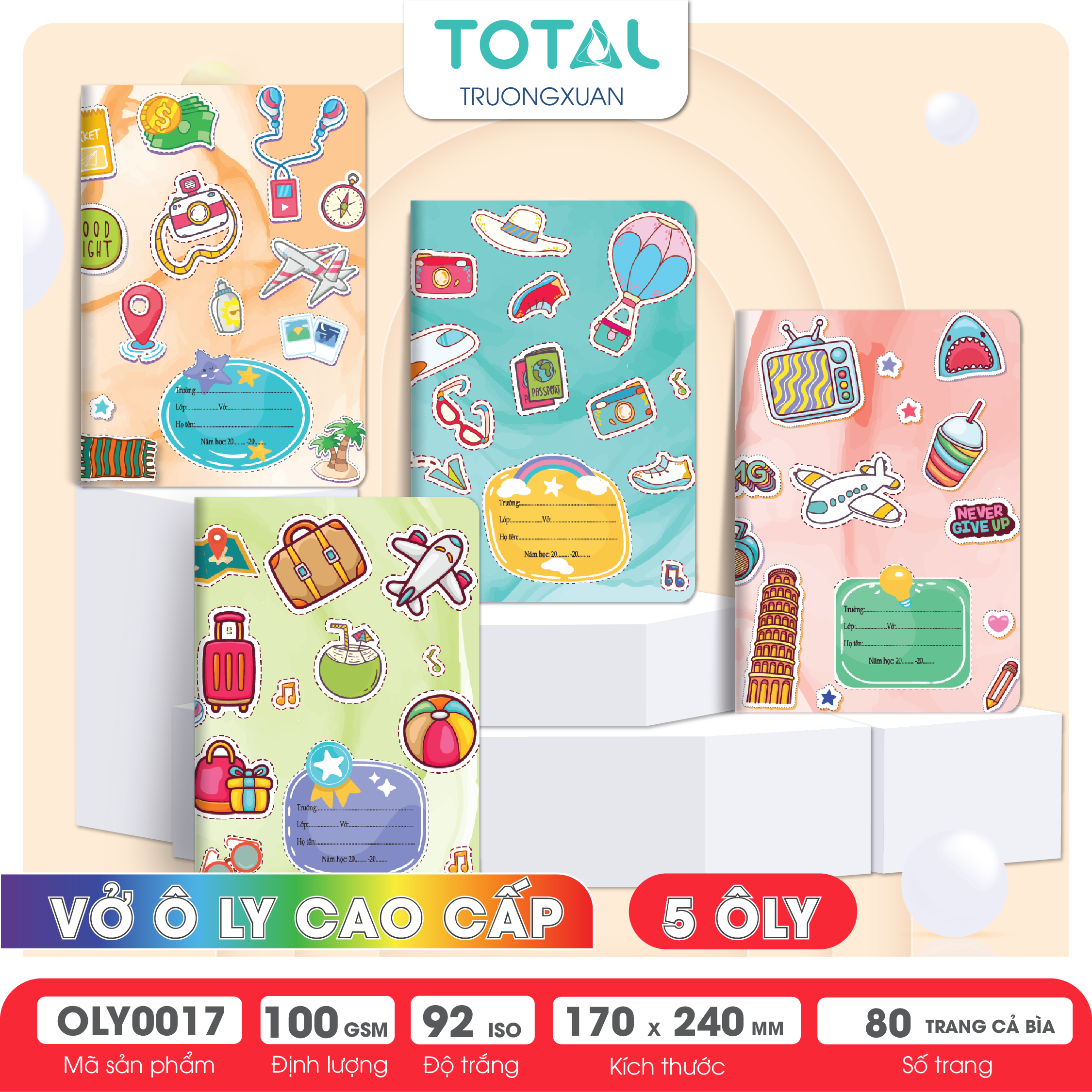 Vở oly Total Sticker 80 trang 5 ôly (2x2mm)