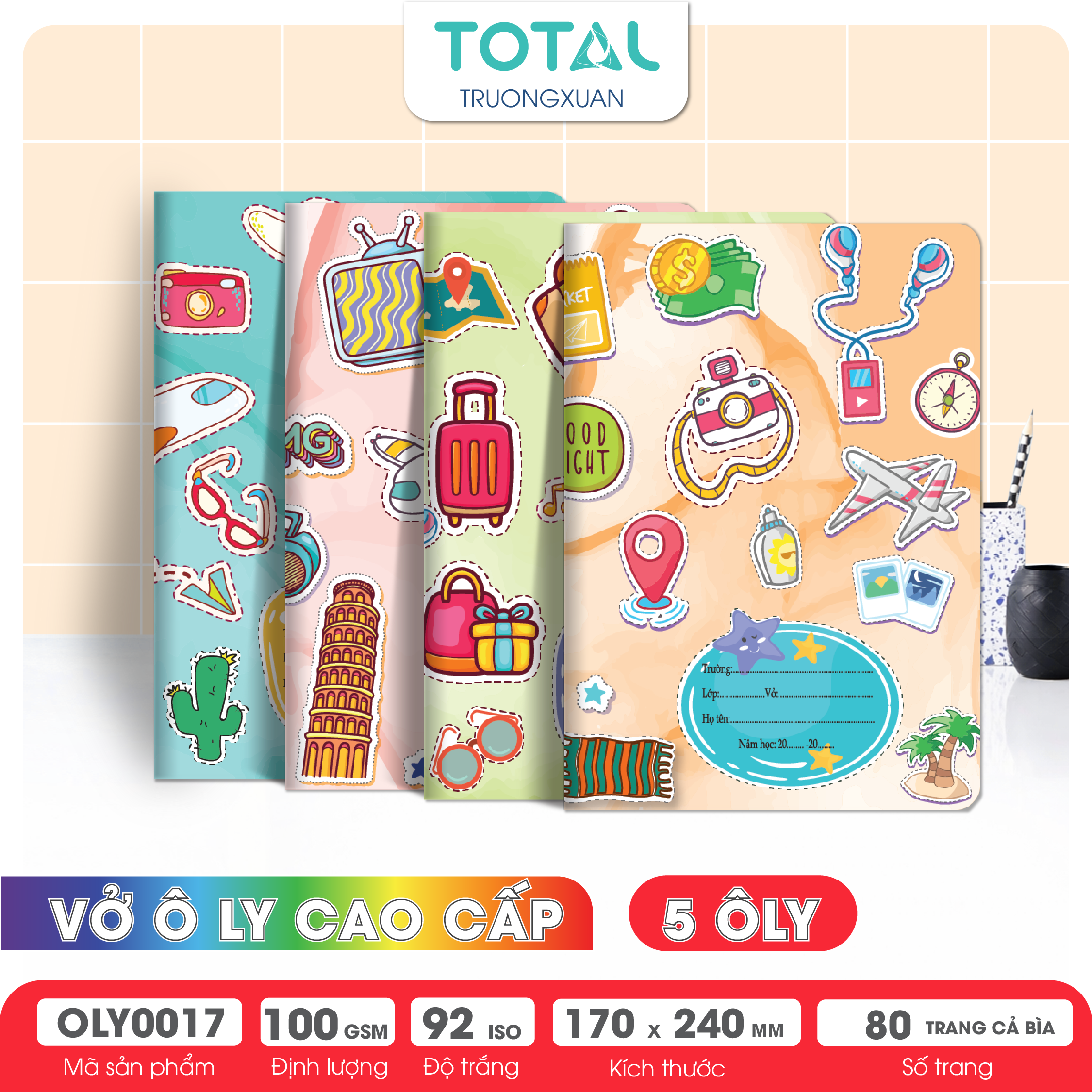 Vở oly Total Sticker 80 trang 5 ôly (2x2mm)