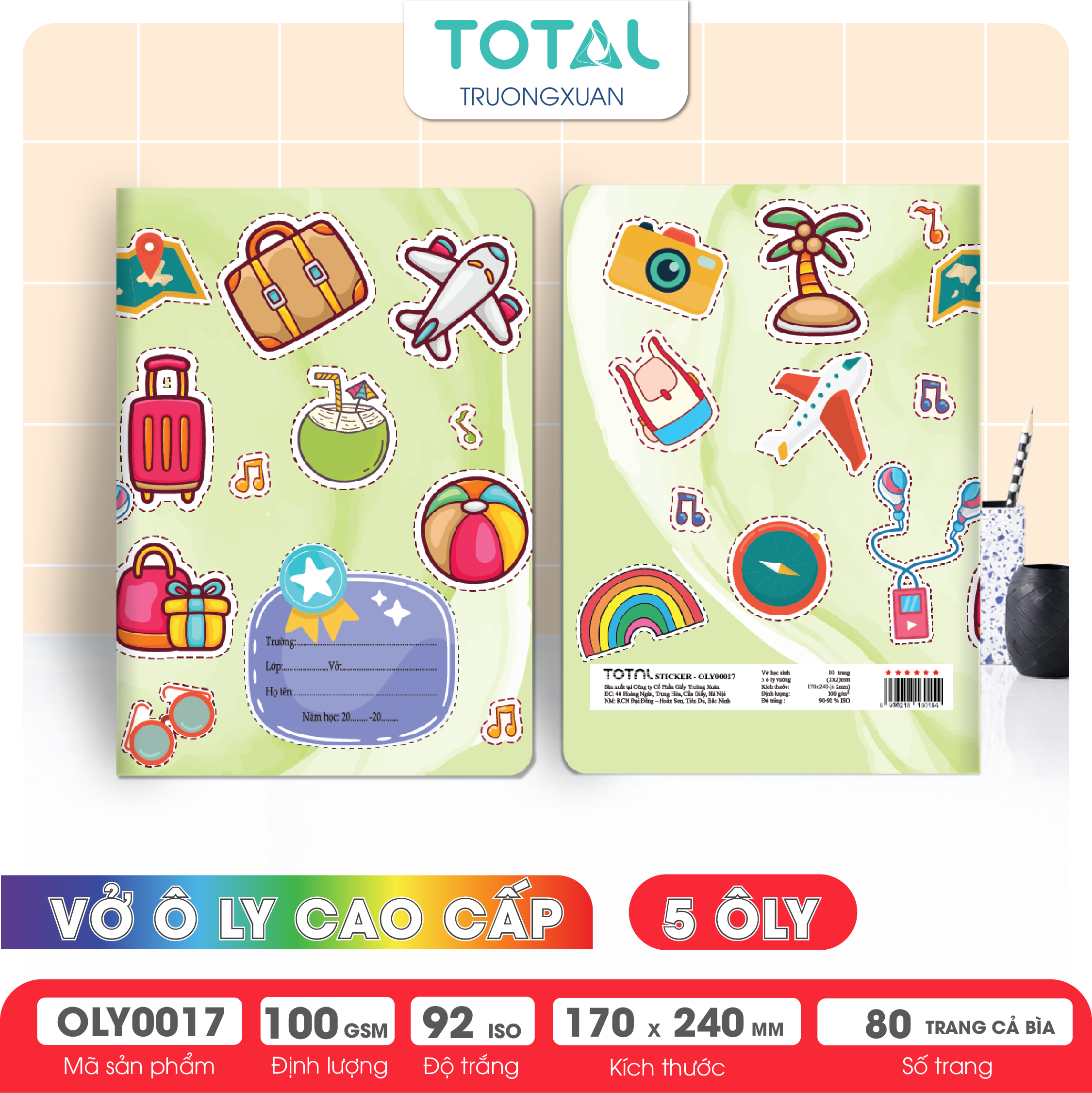 Vở oly Total Sticker 80 trang 5 ôly (2x2mm)