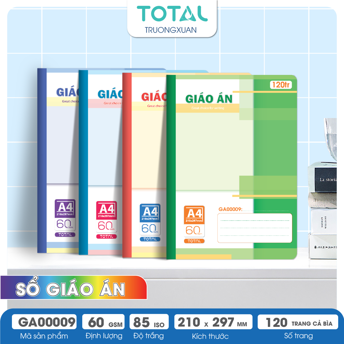 Sổ Giáo án kẻ ngang A4 Total 120 trang