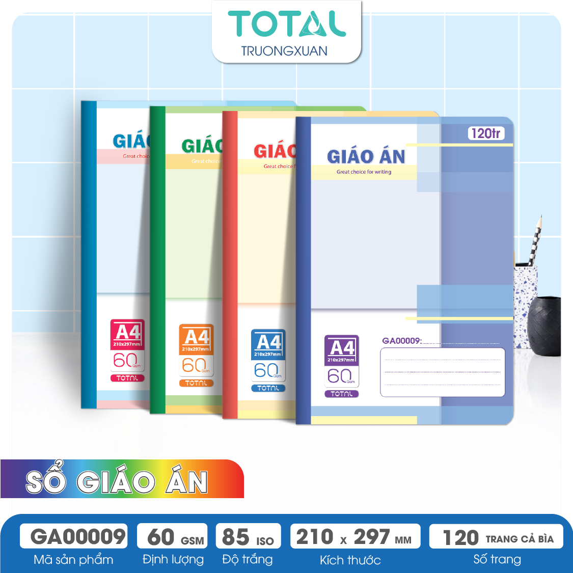 Sổ Giáo án kẻ ngang A4 Total 120 trang