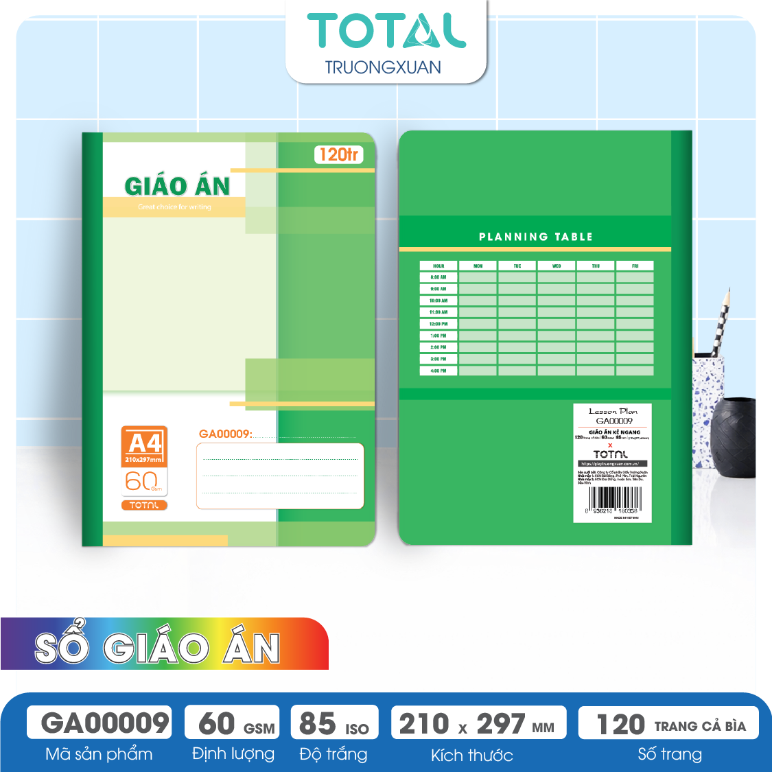Sổ Giáo án kẻ ngang A4 Total 120 trang