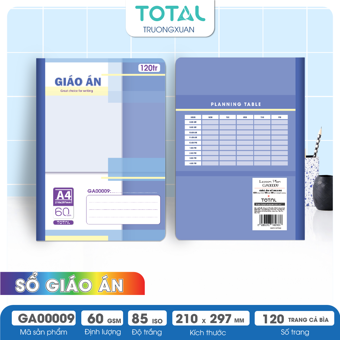 Sổ Giáo án kẻ ngang A4 Total 120 trang