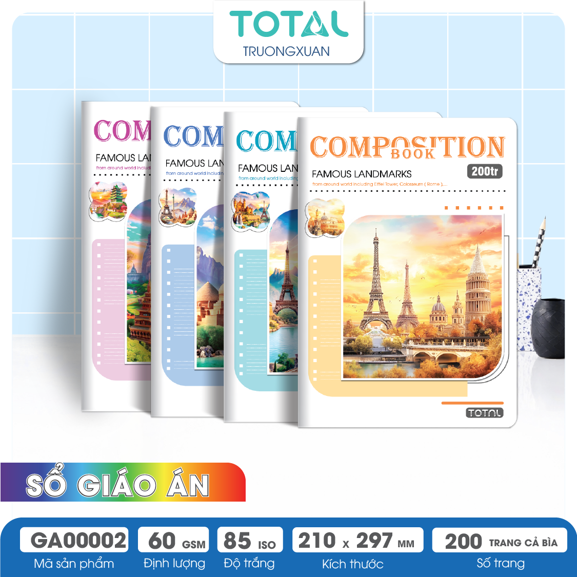 Sổ Country kẻ ngang A4 Total 200 trang