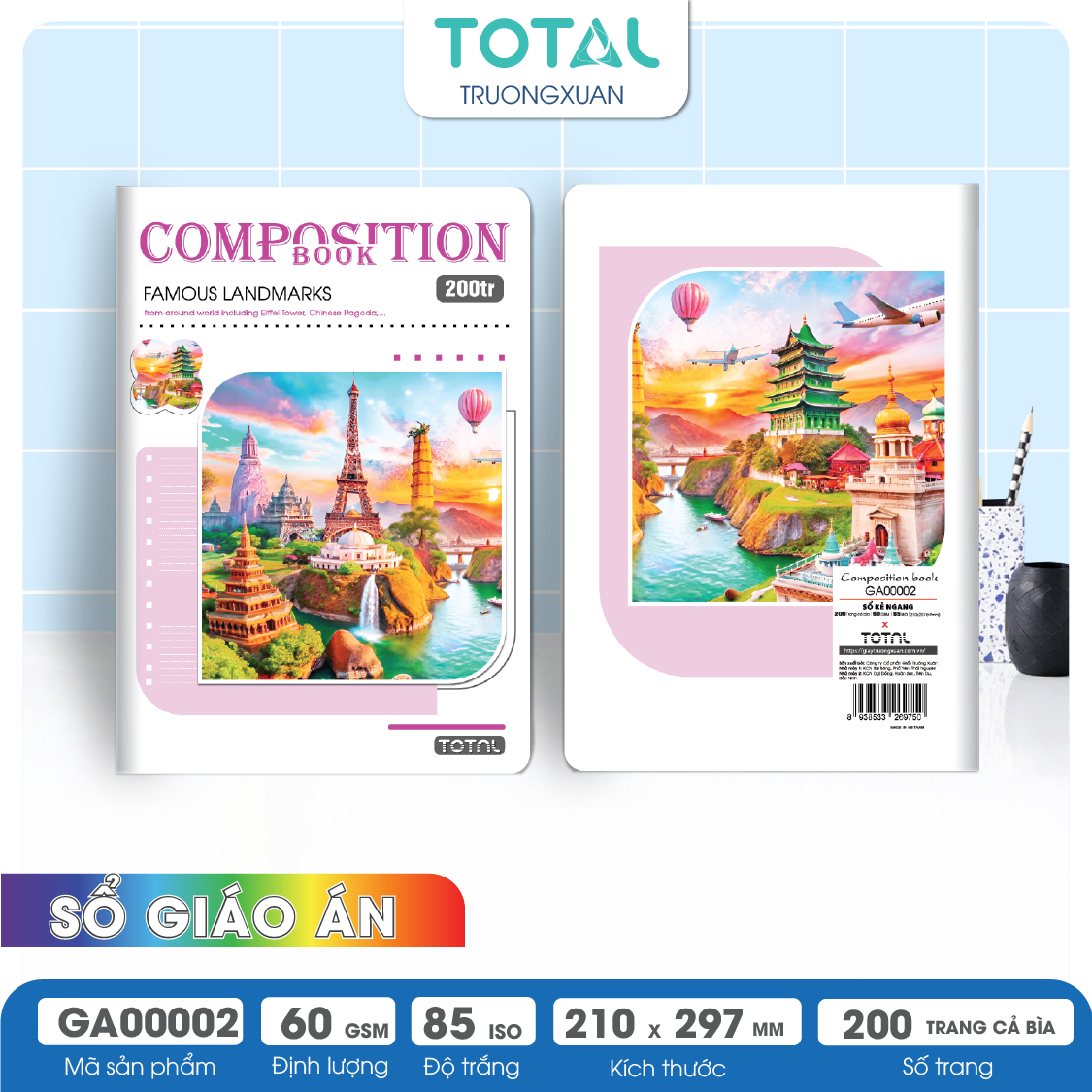 Sổ Country kẻ ngang A4 Total 200 trang
