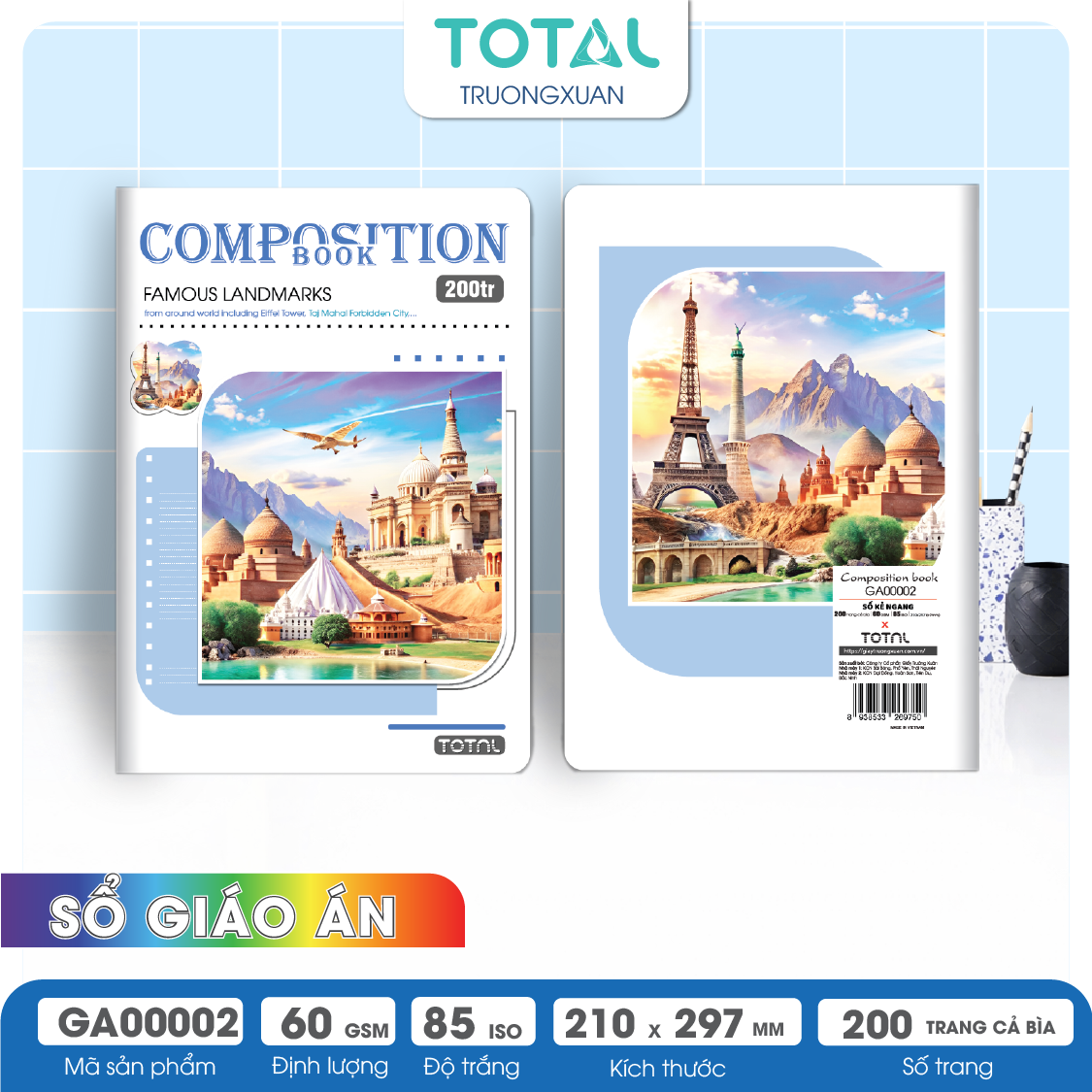 Sổ Country kẻ ngang A4 Total 200 trang