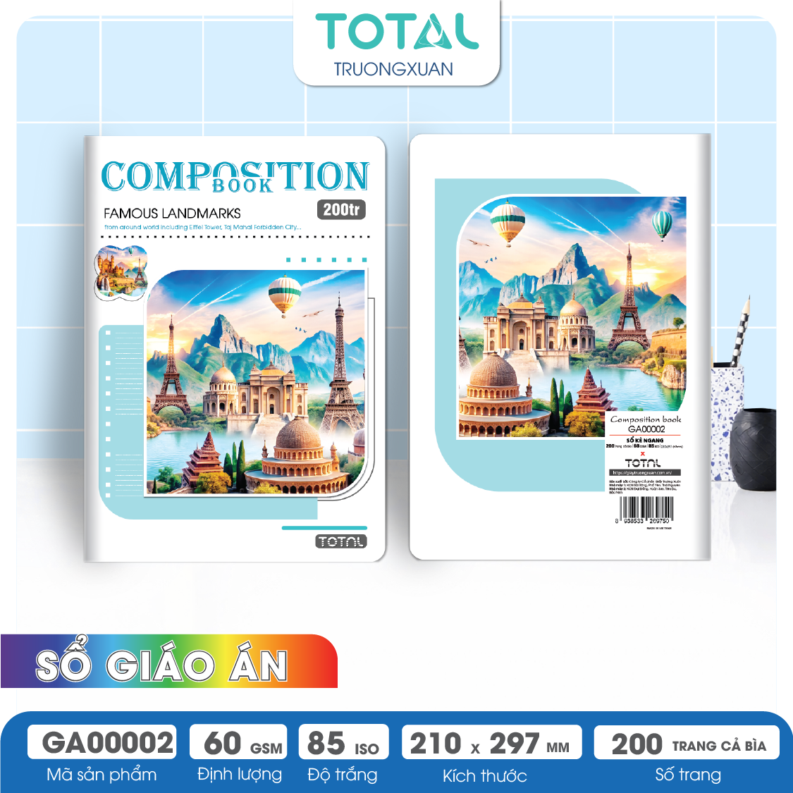 Sổ Country kẻ ngang A4 Total 200 trang