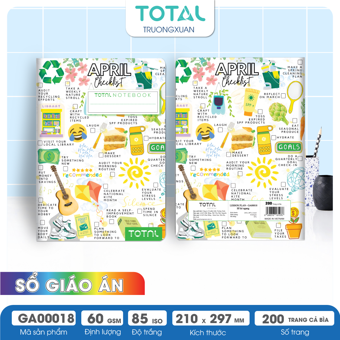 Sổ Lesson Plan kẻ ngang A4 Total 200 trang