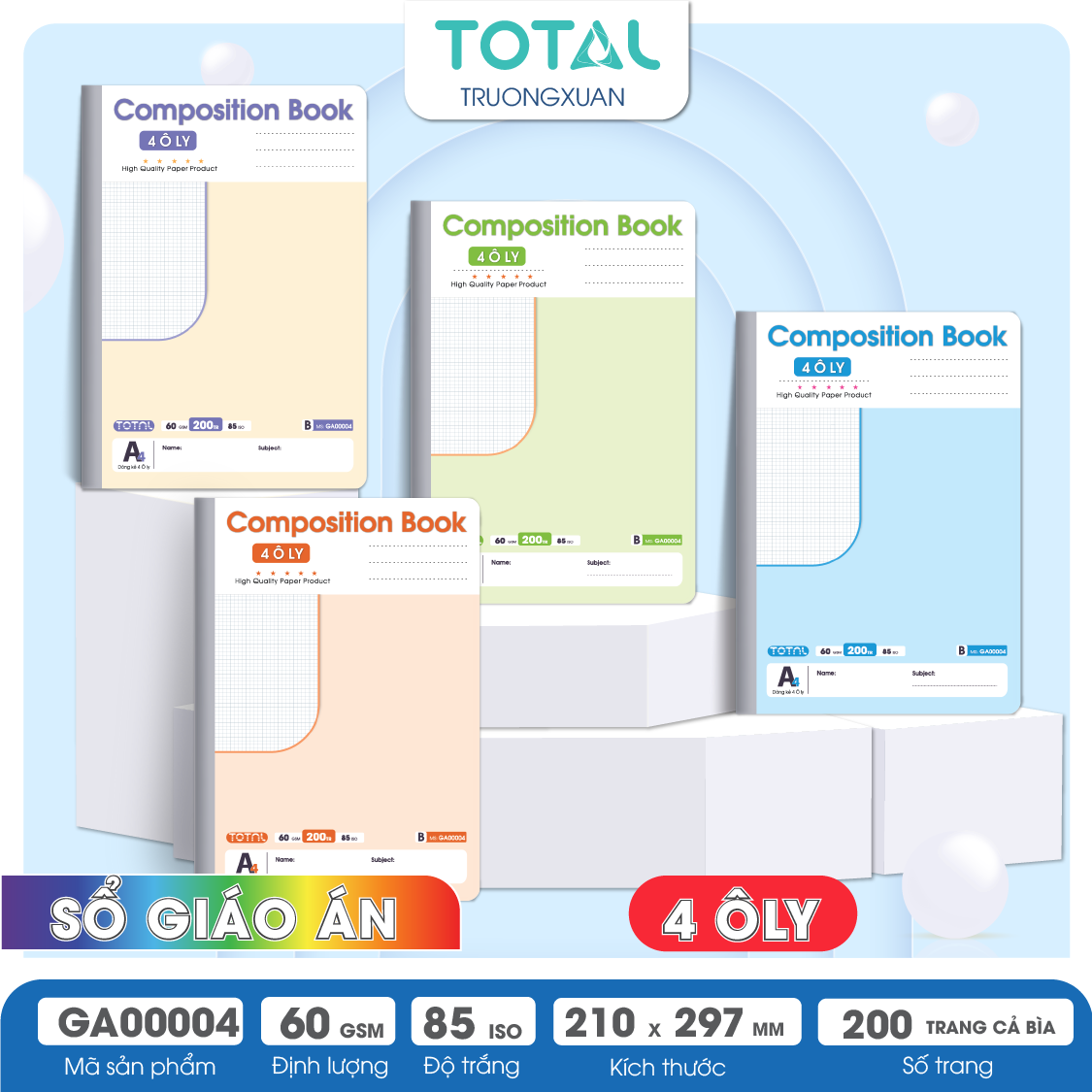 Sổ Lesson Plan 4 ôly A4 Total 200 trang